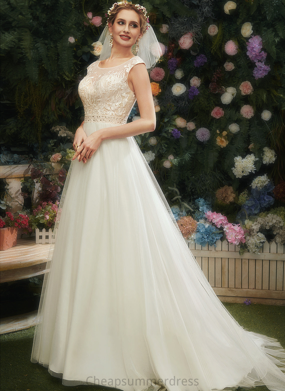 Train Sequins Court Wedding A-Line Lace Wedding Dresses Dress Beading With Illusion Cecilia