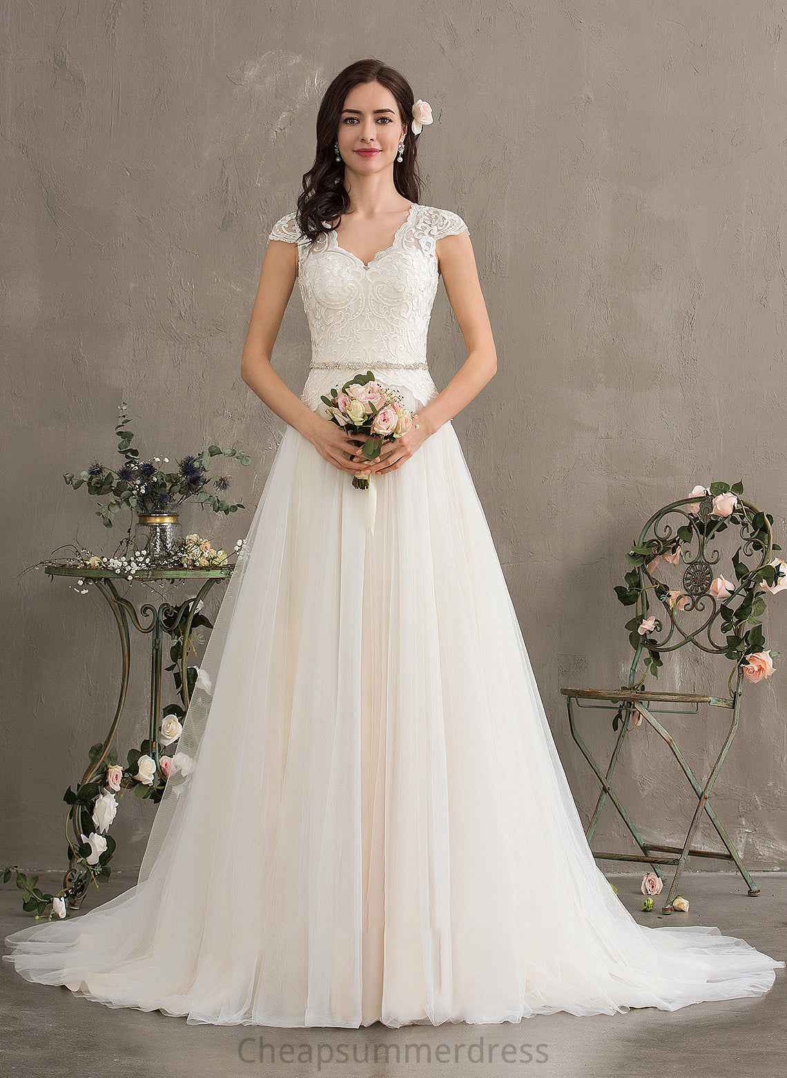 Dress Wedding Tulle Zoe Beading V-neck Wedding Dresses Sequins With Ball-Gown/Princess Court Train