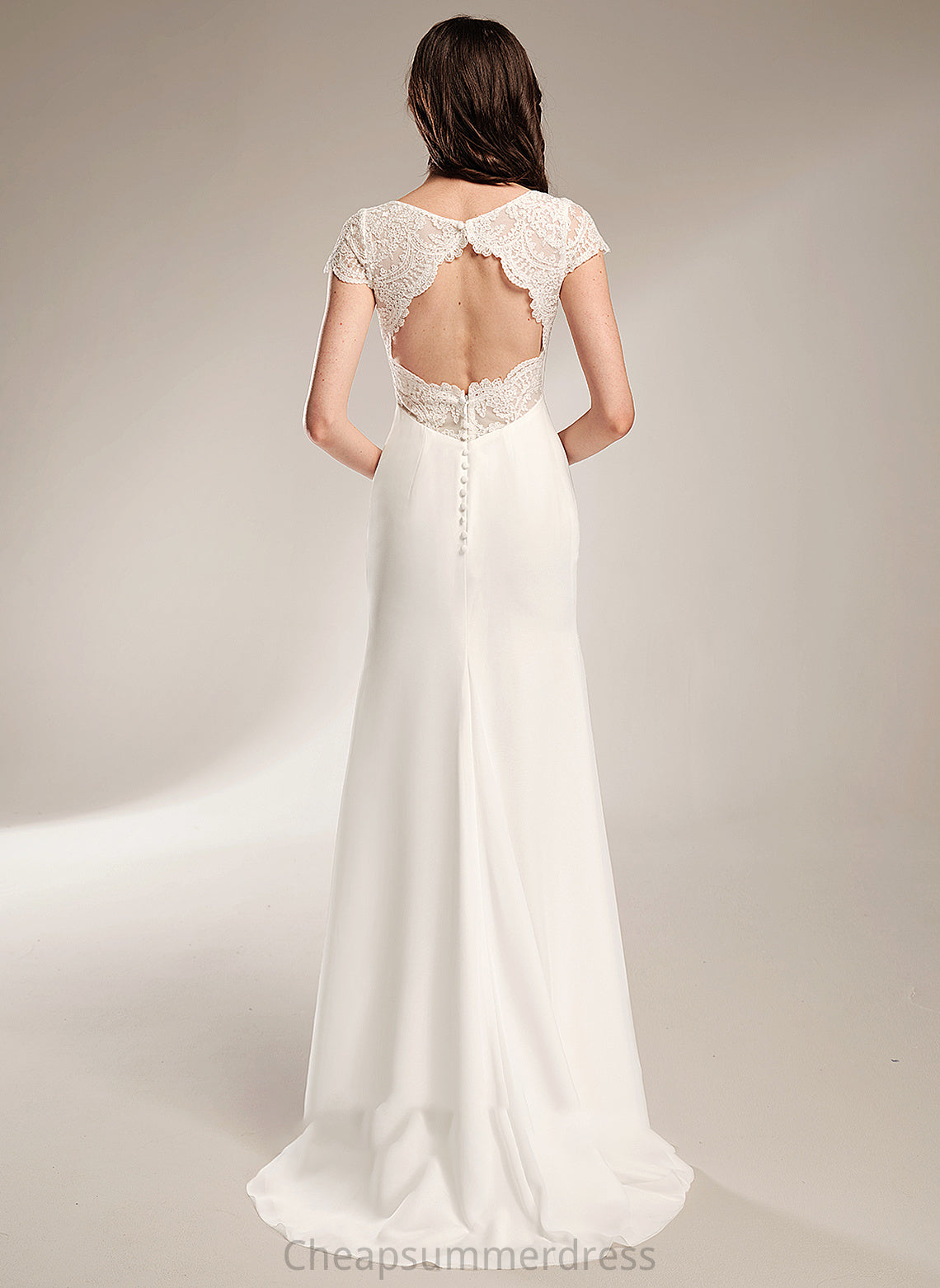 Lace Wedding Dresses Sheath/Column V-neck Wedding Train With Mara Dress Sweep