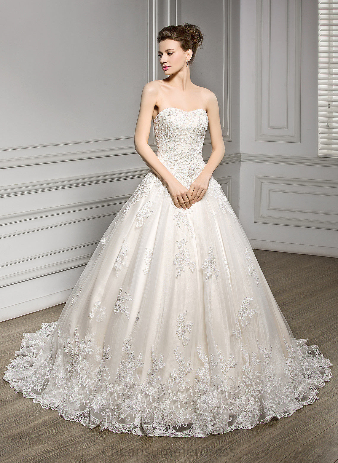 Train Ball-Gown/Princess Wedding Dresses Wedding Court Olive Tulle Lace Dress Sweetheart