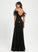 Scoop Sheath/Column Cadence Neck Sequined Prom Dresses Floor-Length Feather Sequins With