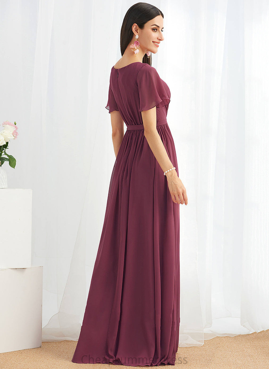 SplitFront V-neck Floor-Length Length Fabric Silhouette A-Line Neckline Embellishment Penny Sleeveless Floor Length