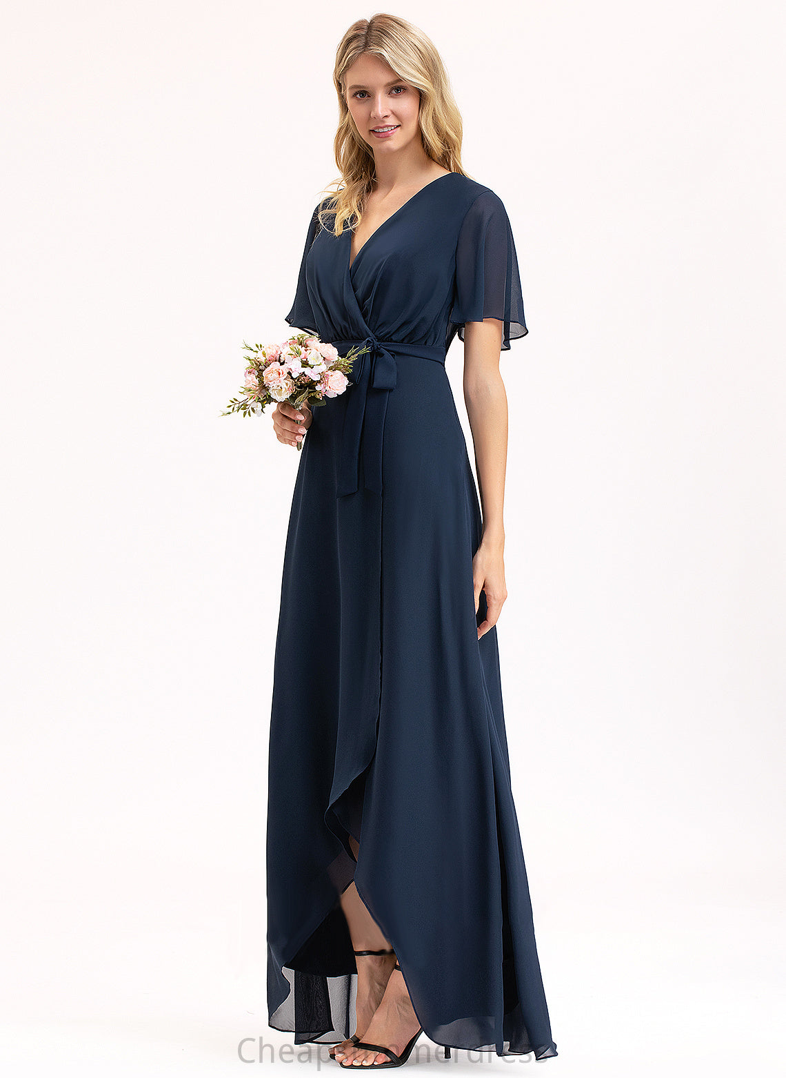 Asymmetrical Maryjane Chiffon Prom Dresses V-neck Bow(s) A-Line With