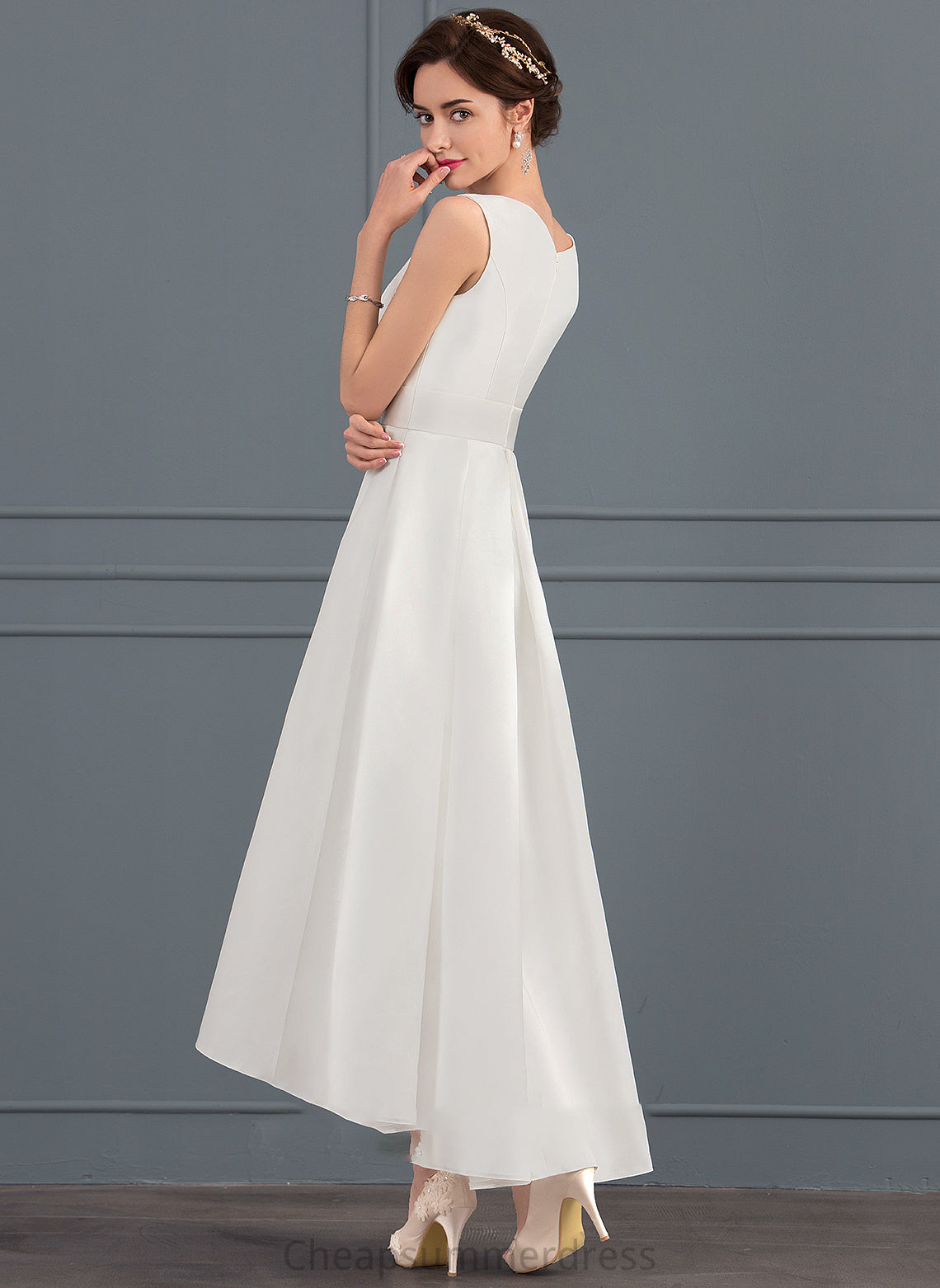 A-Line Dress Wedding Dresses Neckline India Wedding Square Satin Asymmetrical