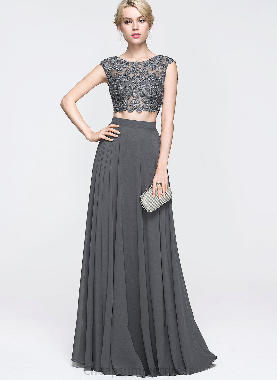 Neck Sequins A-Line Floor-Length With Prom Dresses Beading Chiffon Aubree Scoop