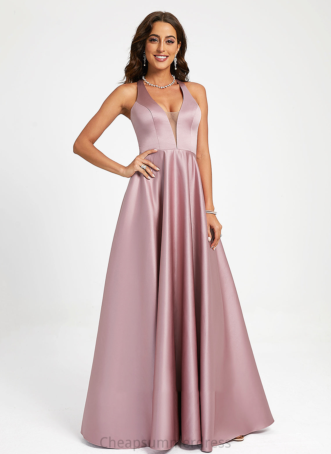 Floor-Length Katelynn Prom Dresses V-neck Satin A-Line