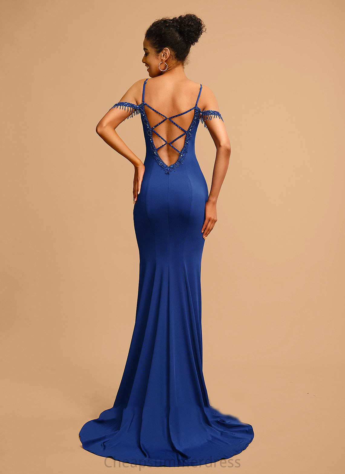 Prom Dresses Sweep With Beading V-neck Trumpet/Mermaid Jersey Emma Train