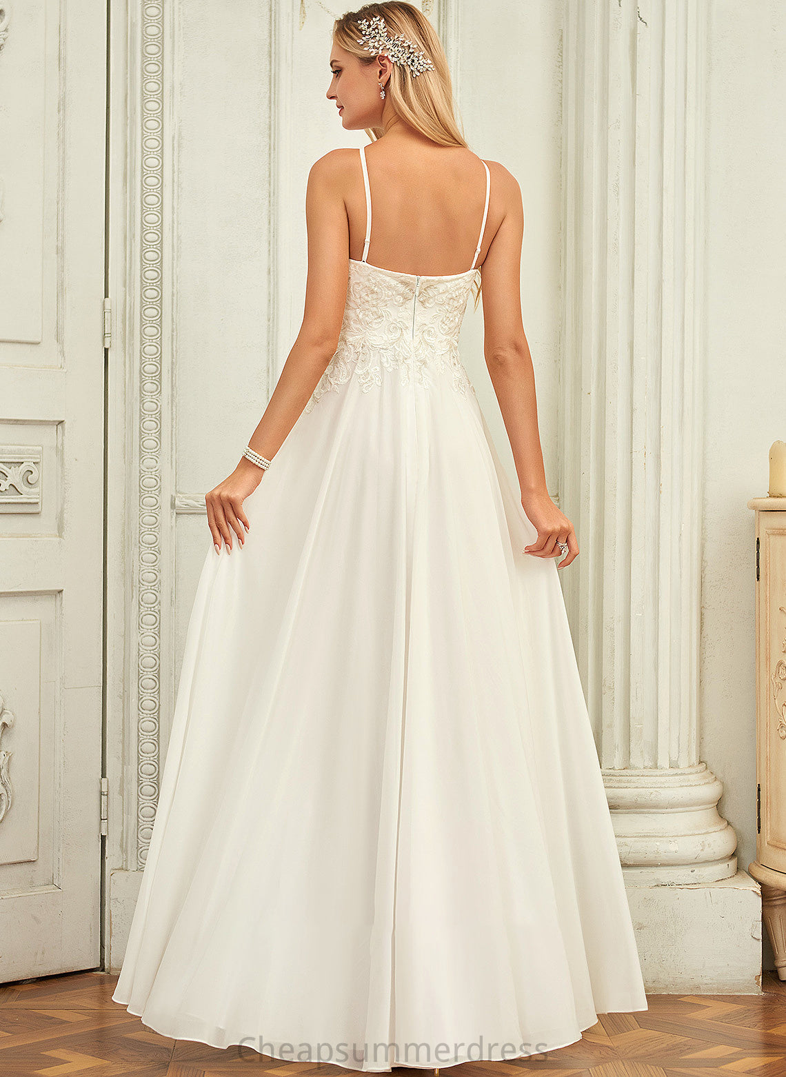 A-Line Wedding Dresses Lace Wedding Floor-Length Dress Scoop Chiffon Neck Carmen