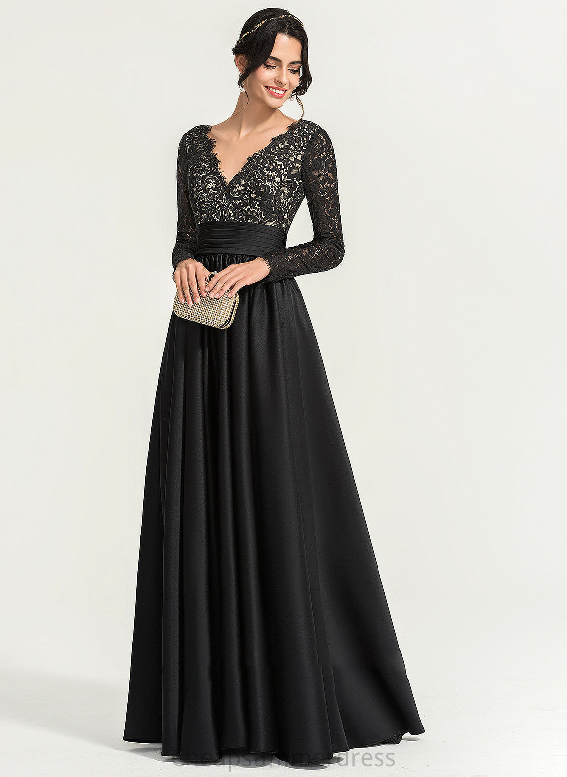 Prom Dresses V-neck Arianna Ball-Gown/Princess Floor-Length Satin