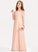 A-Line Imani Bow(s) Floor-Length With Ruffle Chiffon V-neck Junior Bridesmaid Dresses