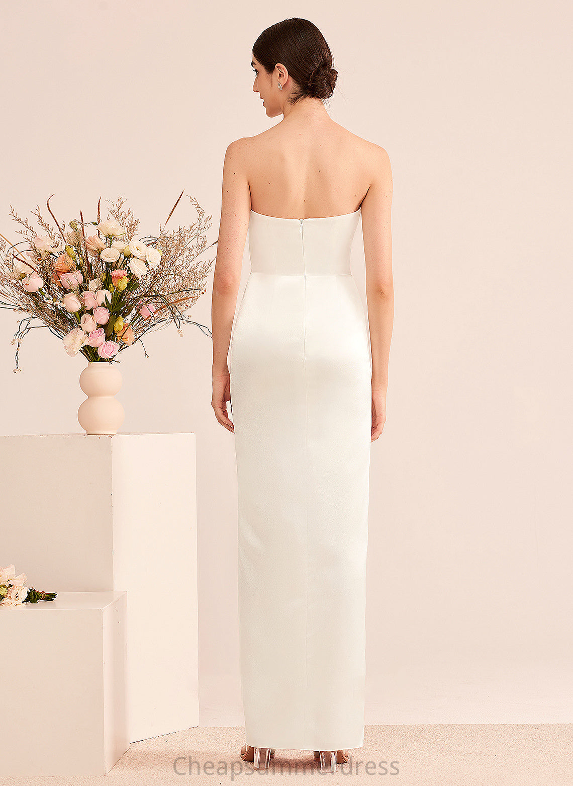 Annalise Sheath/Column Wedding Dresses With Dress Ruffle Front Floor-Length Wedding Sweetheart Split