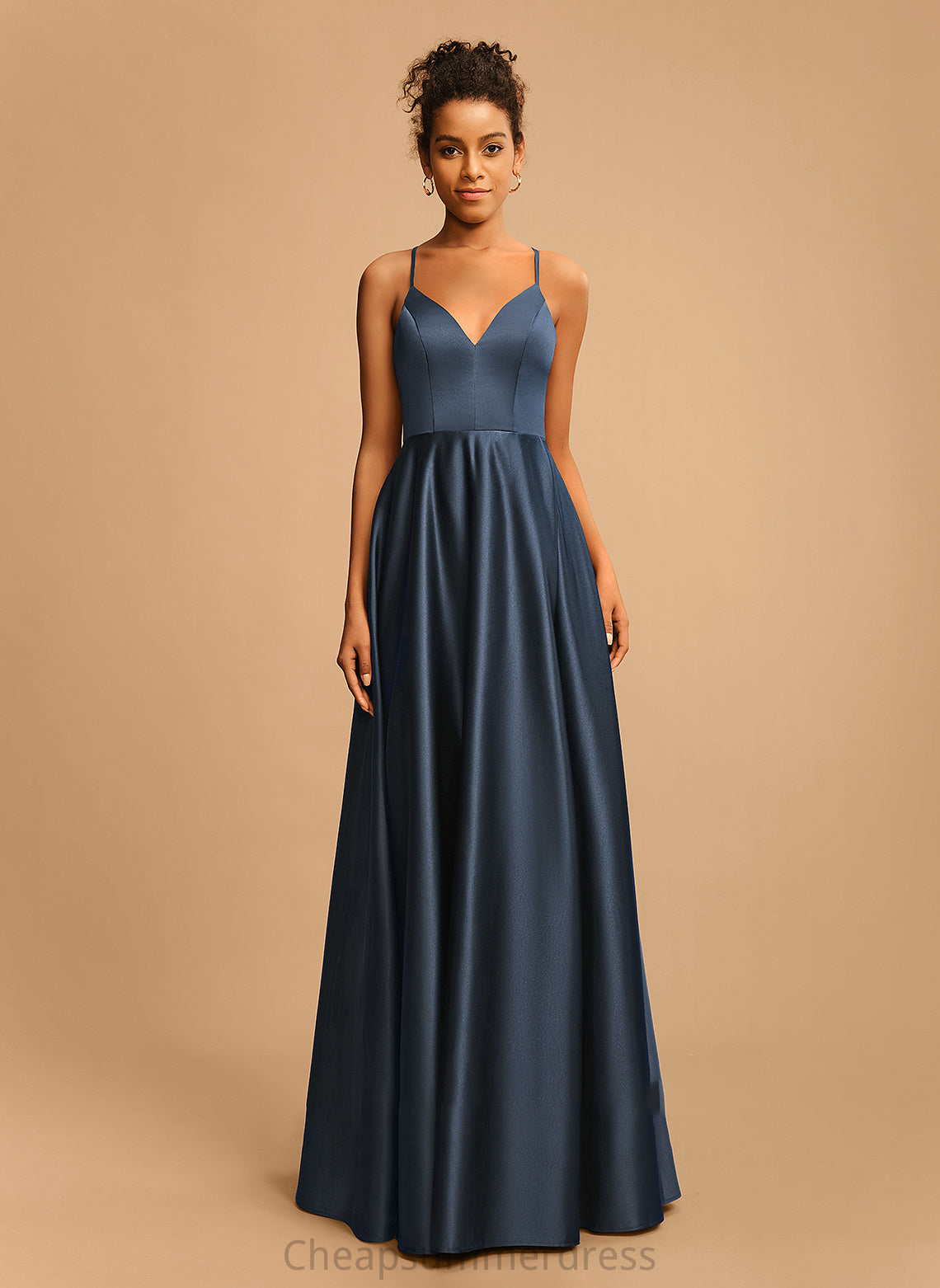 Prom Dresses Floor-Length V-neck A-Line Mallory Satin