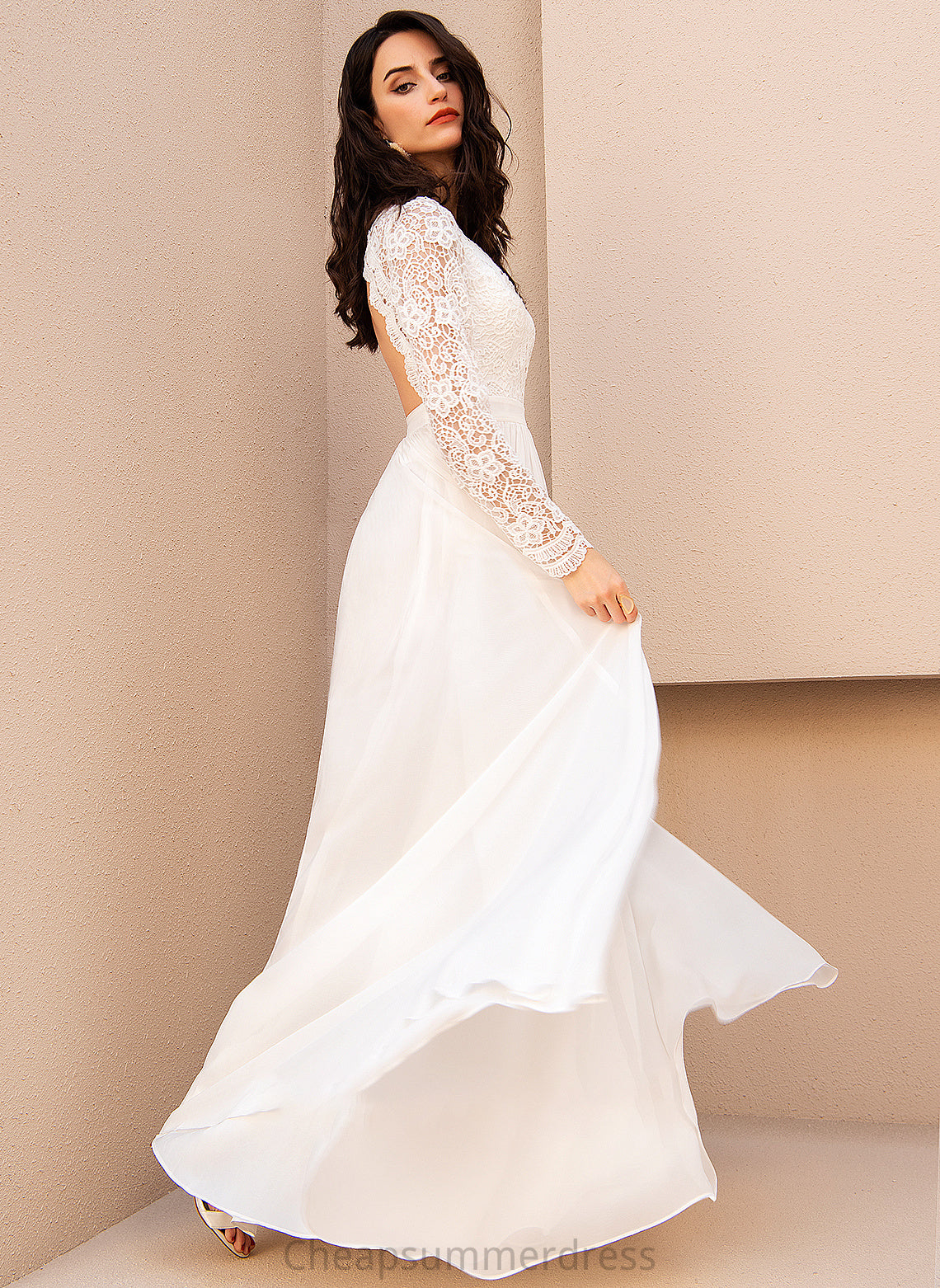 Wedding V-neck A-Line Lace Wedding Dresses Dress Floor-Length With Rayne Chiffon