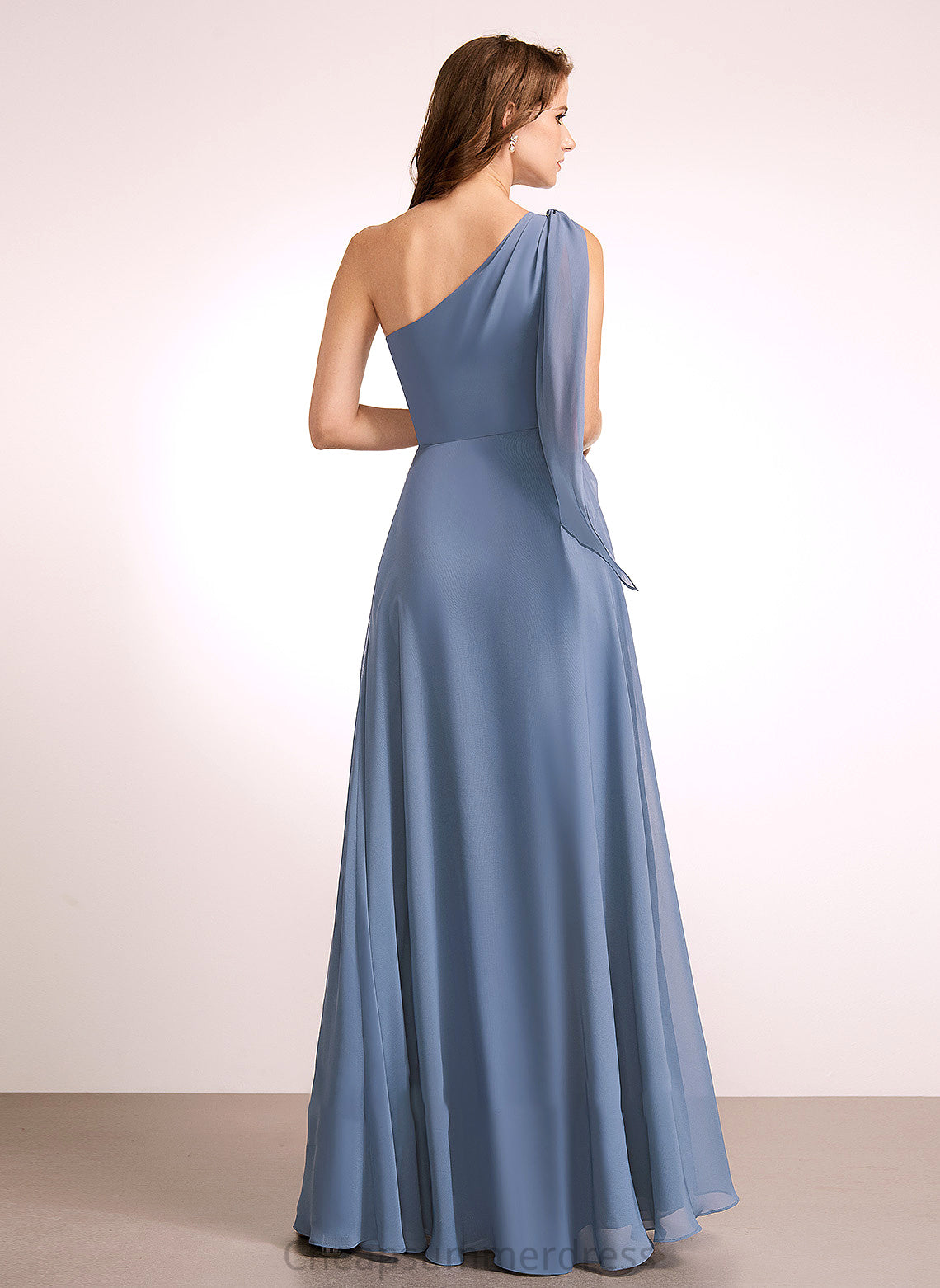 Bow(s) Silhouette Length One-Shoulder A-Line Floor-Length Embellishment Neckline Fabric Maddison Natural Waist Sleeveless