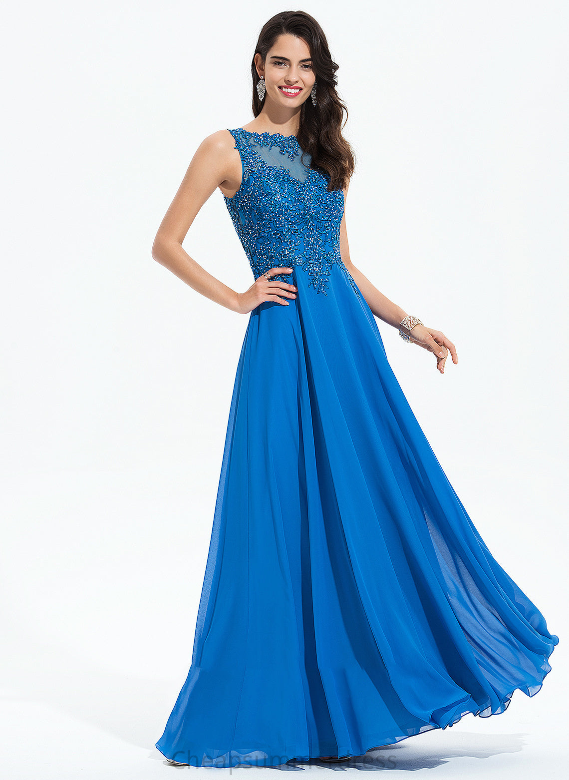 Lace Scoop Beading Chiffon Adalyn Floor-Length Sequins A-Line Prom Dresses Neck With