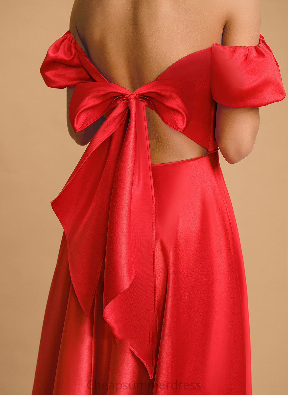 Floor-Length Sweetheart Satin Dania Prom Dresses Off-the-Shoulder Bow(s) With Ball-Gown/Princess