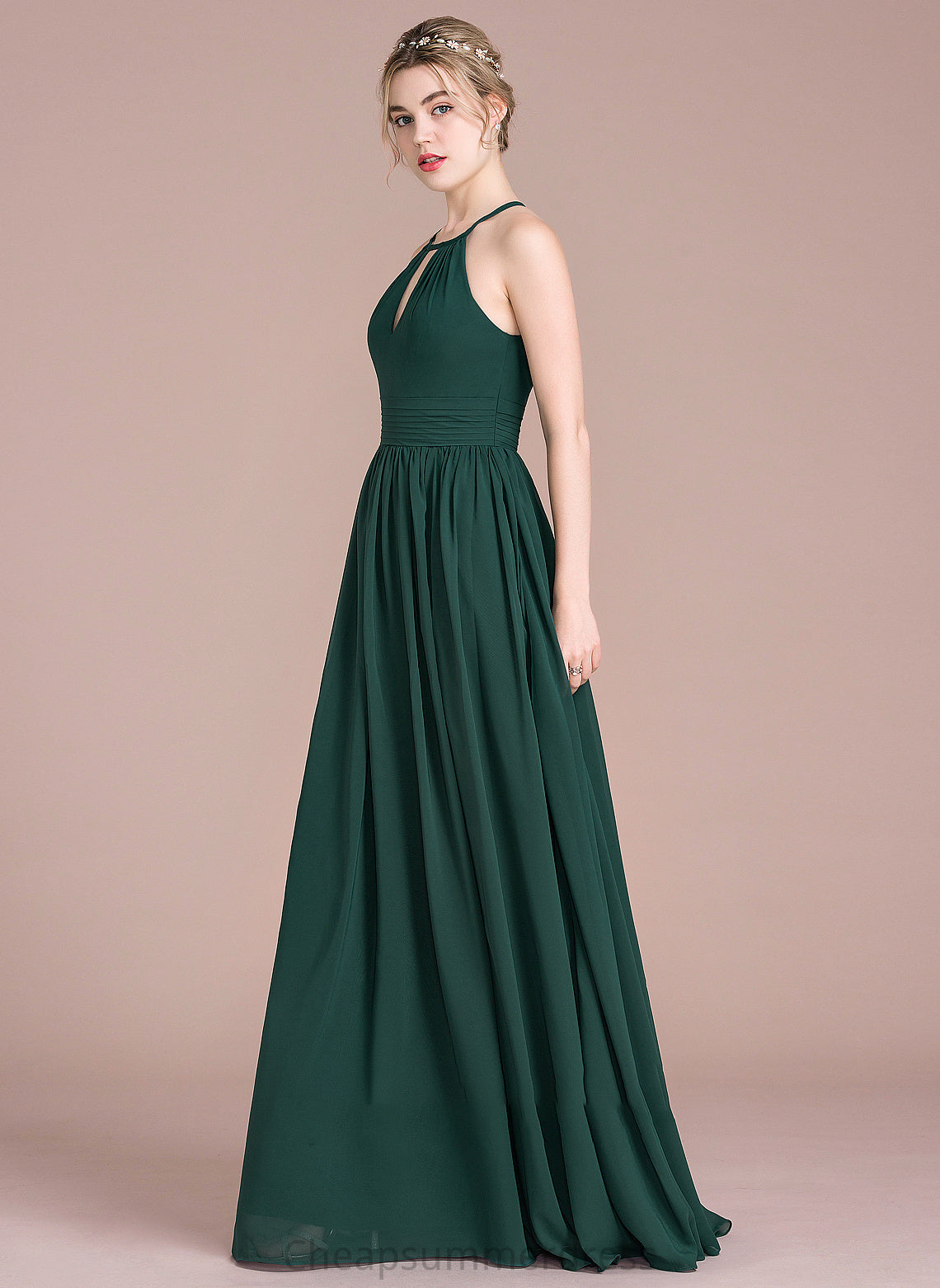 Floor-Length Prom Dresses Scoop A-Line Chiffon Ruffle With Neck Anabel