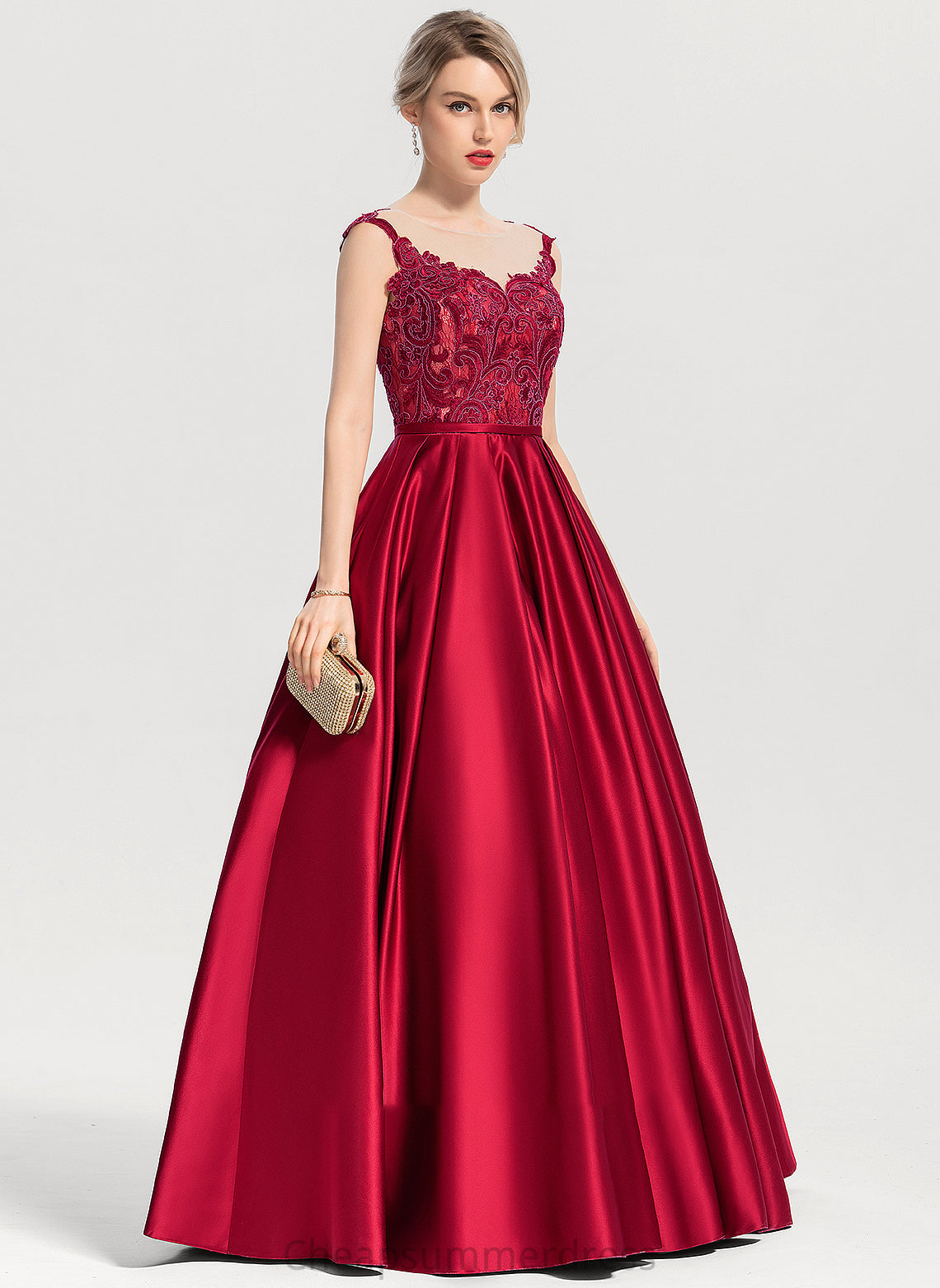 Prom Dresses With Scoop Neck Allison Ball-Gown/Princess Sequins Floor-Length Satin
