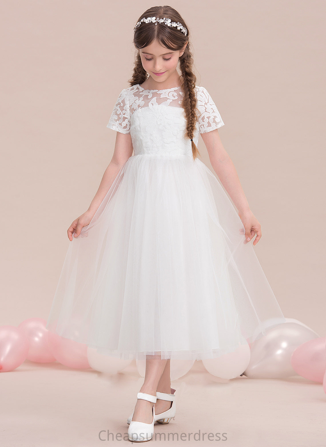 Tulle Scoop Kaylee A-Line Neck Junior Bridesmaid Dresses Tea-Length