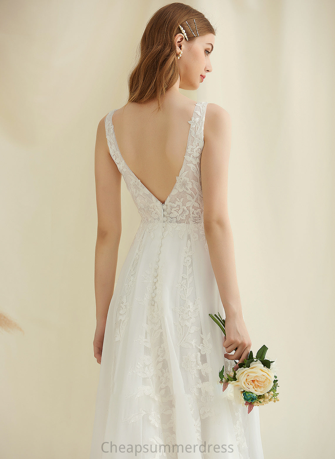 V-neck With Sweep Lace Destiny A-Line Dress Wedding Sequins Train Wedding Dresses Chiffon