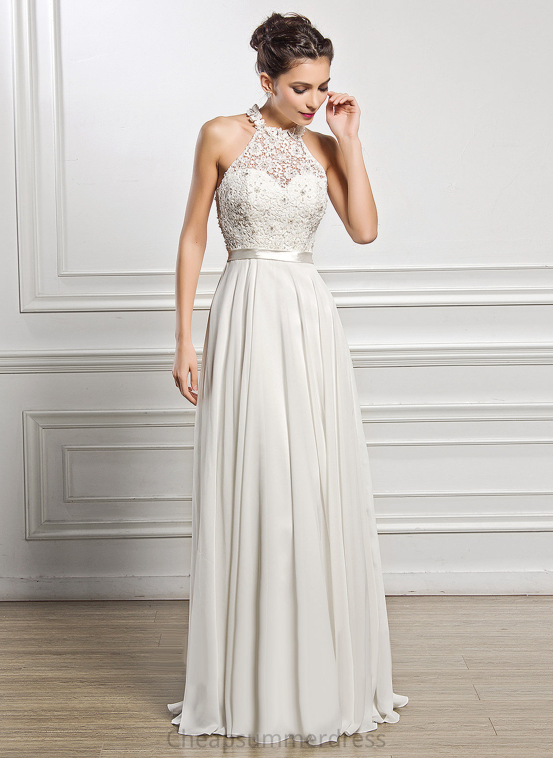 Sequins Wedding Sal Chiffon Dress Lace Beading With Floor-Length A-Line Wedding Dresses
