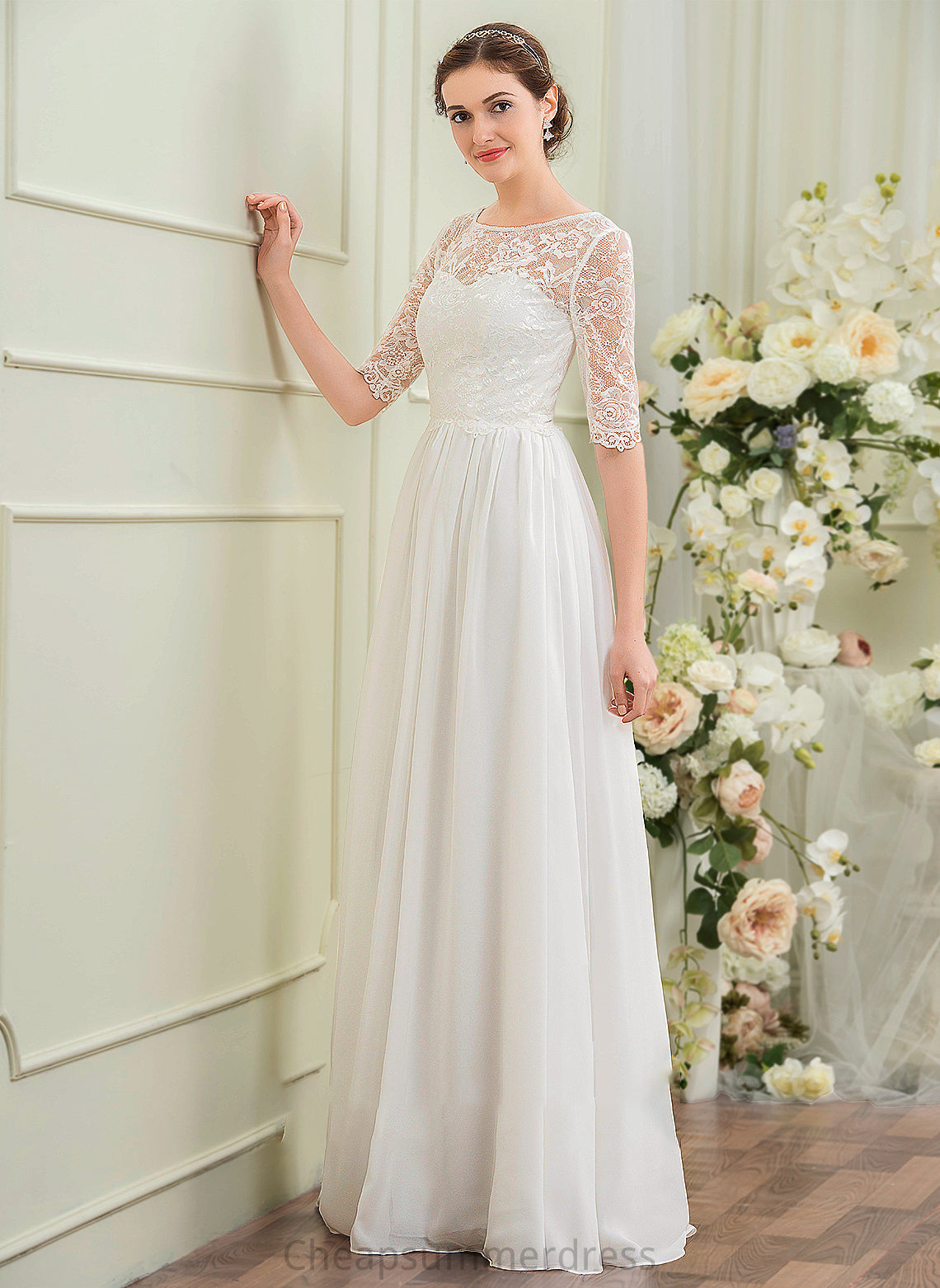 Saniya Floor-Length Wedding Dresses Illusion A-Line Dress Chiffon Wedding