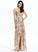 Floor-Length Sequins A-Line With Stacy Split Front Sequined V-neck Prom Dresses
