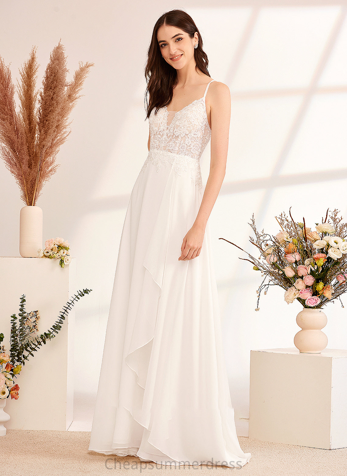 Micah Floor-Length Dress A-Line With Sequins V-neck Wedding Wedding Dresses