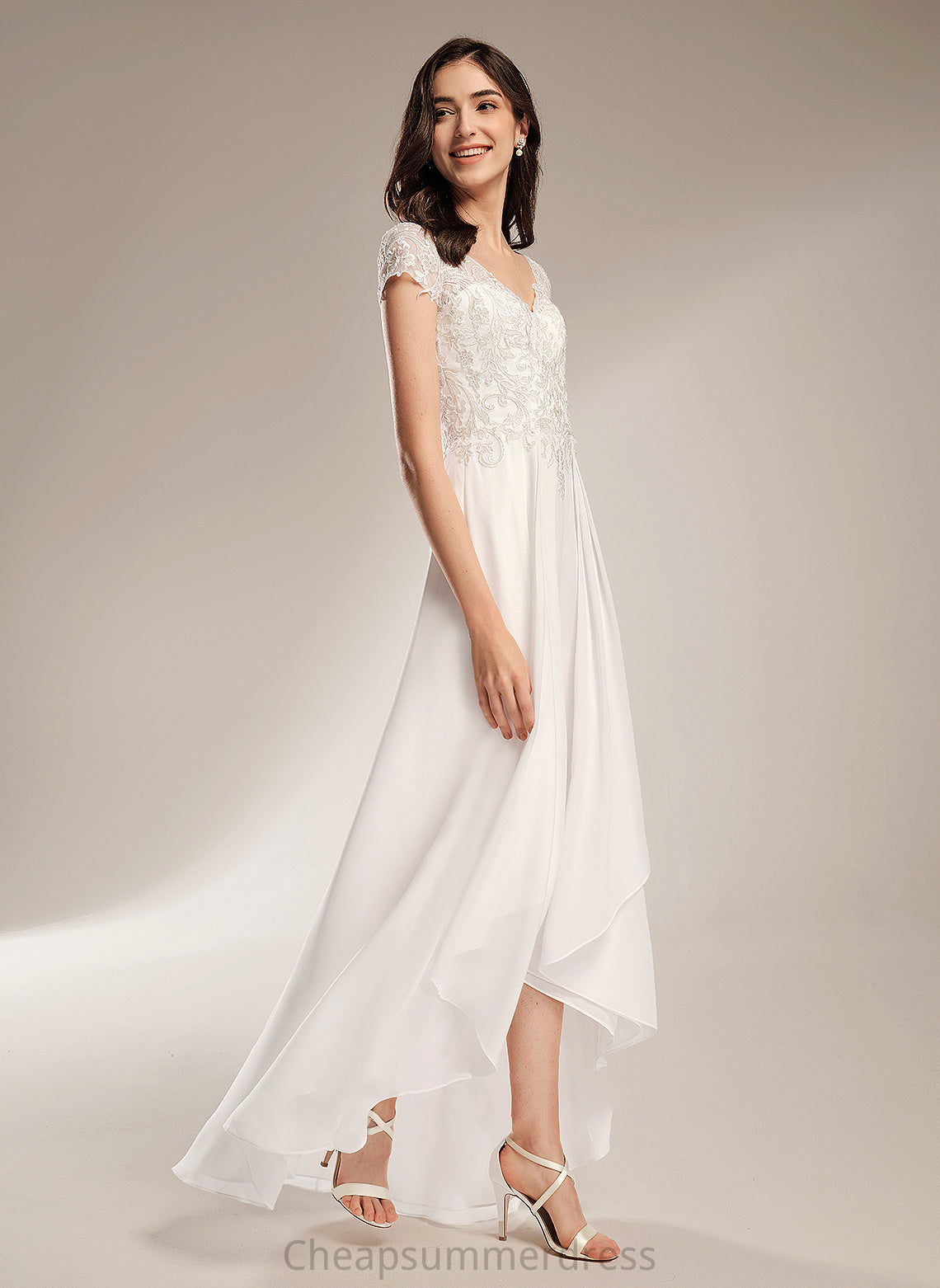 A-Line V-neck Wedding Dresses Asymmetrical With Wedding Dress Karen Lace