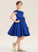 Junior Bridesmaid Dresses With Satin Knee-Length Lace Neck Scoop A-Line Jaden Bow(s)