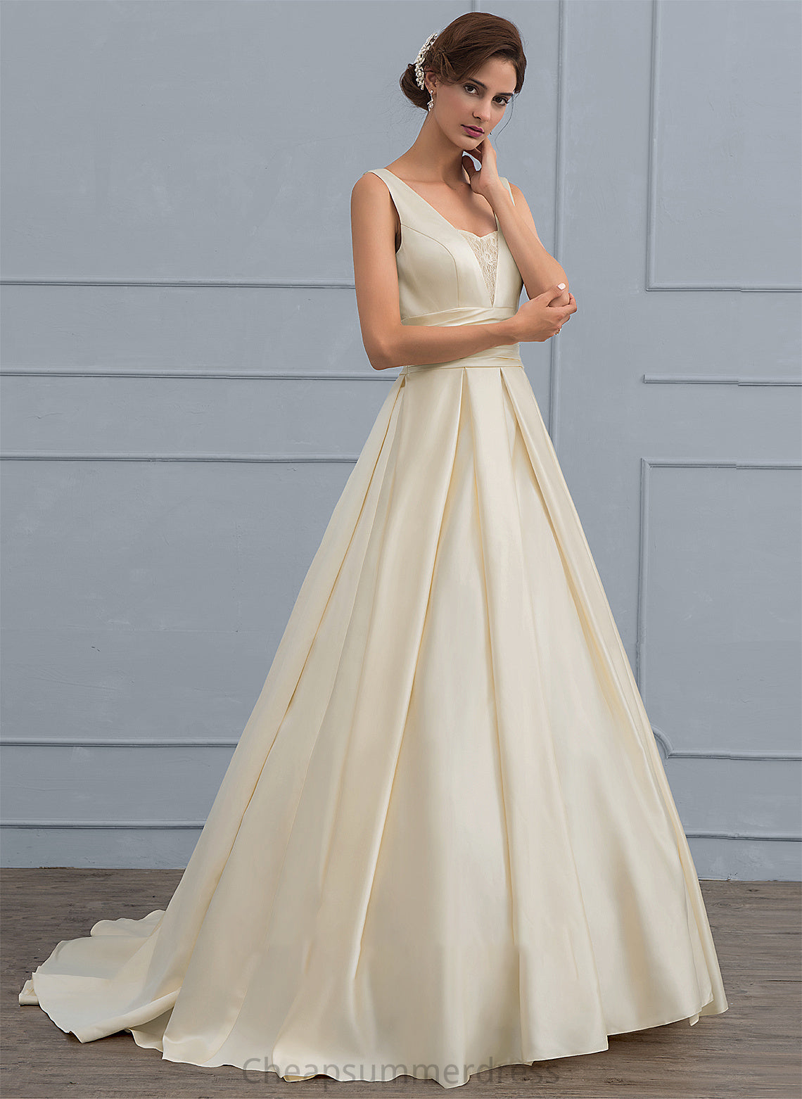 With Wedding Sweep Satin V-neck Lace Ball-Gown/Princess Wedding Dresses Train Ayana Dress