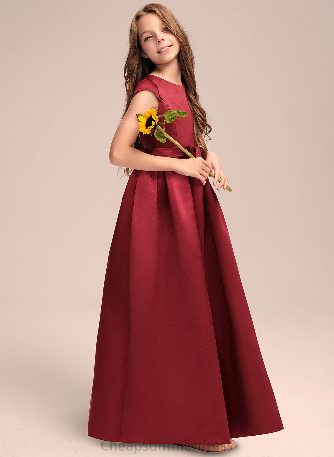 Deanna Floor-Length A-Line Pockets Junior Bridesmaid Dresses Bow(s) Scoop Neck Satin With