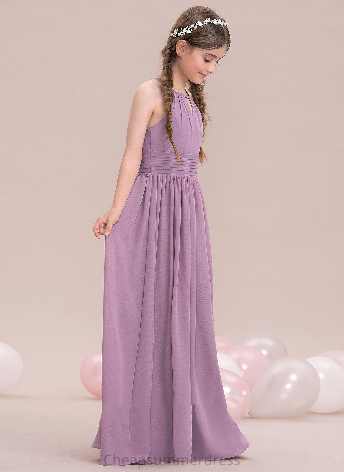Lydia A-LineScoopNeckFloor-LengthChiffonJuniorBridesmaidDressWithRuffle#119580 Junior Bridesmaid Dresses