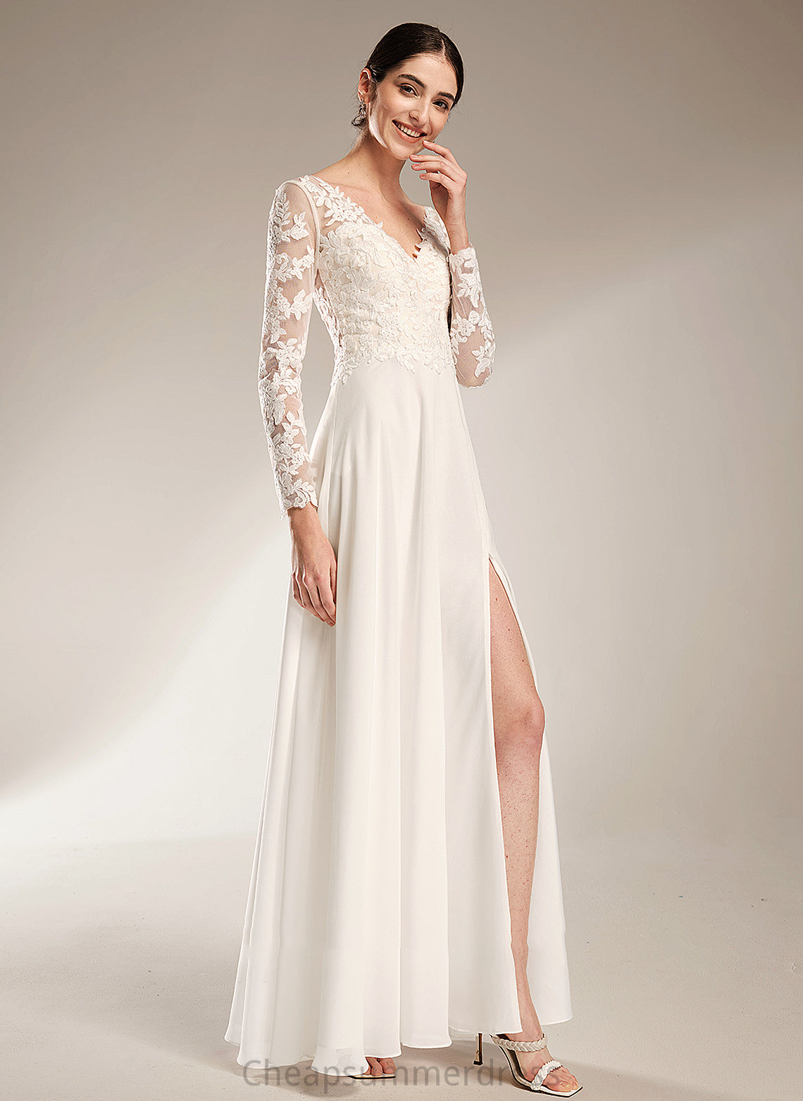 With A-Line V-neck Maddison Wedding Front Wedding Dresses Floor-Length Split Dress