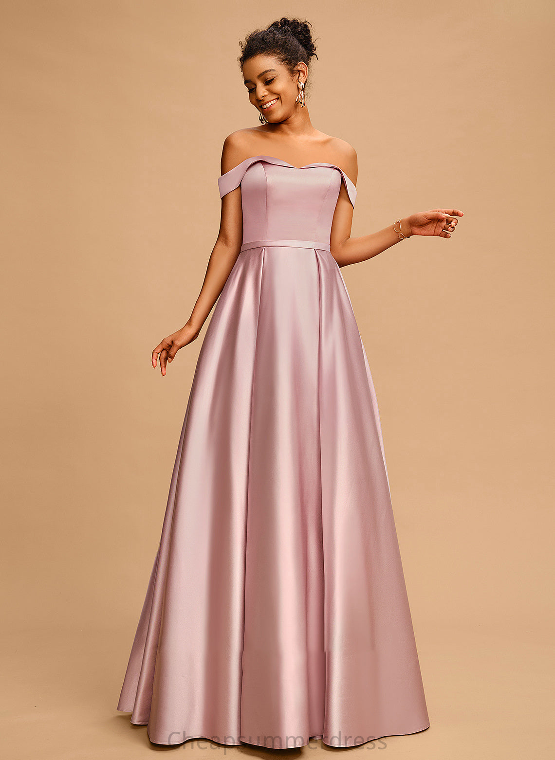 A-Line Floor-Length Off-the-Shoulder Prom Dresses Azul Satin