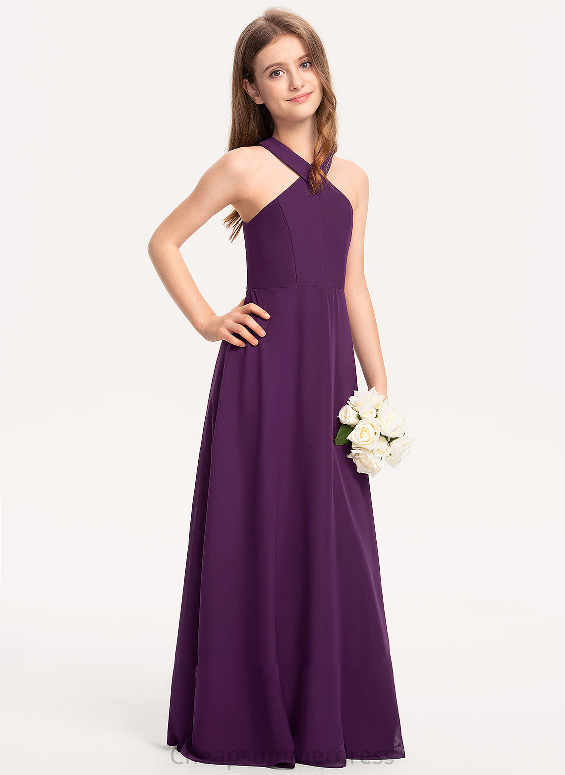 Floor-Length Junior Bridesmaid Dresses Jakayla V-neck A-Line Chiffon