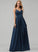 Ruffles V-neck Cascading A-Line Blanche Prom Dresses With Split Floor-Length Front Satin