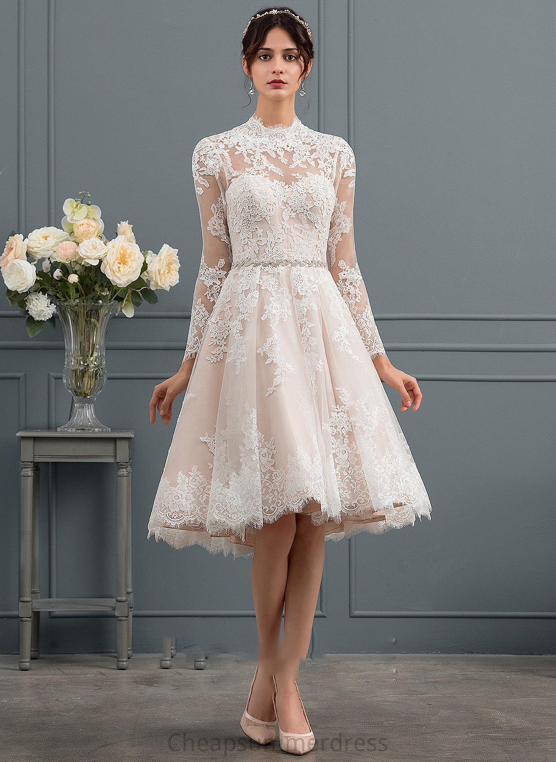 Wedding Dresses Knee-Length Illusion Lace Adrianna A-Line Dress Wedding