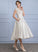 Pockets Dress Wedding Dresses A-Line Tea-Length Wedding Adison Satin With Ruffle V-neck