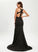 Crepe Trumpet/Mermaid Train Sweep Lace With Sequins Laurel Stretch Prom Dresses V-neck