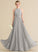 Floor-Length Lace Pleated Scoop With Neck Chiffon A-Line Prom Dresses Alyssa