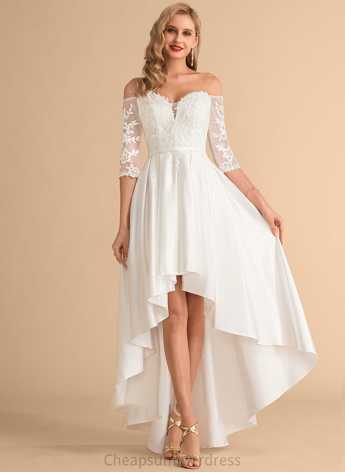 Lace A-Line Satin Asymmetrical Wedding Dresses Mikayla Wedding Dress