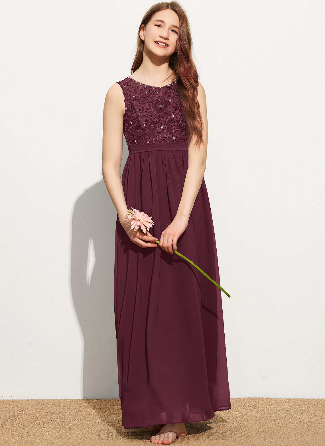 Chiffon Floor-Length Neck Sequins With Beading Lace A-Line Junior Bridesmaid Dresses Scoop Alexandra
