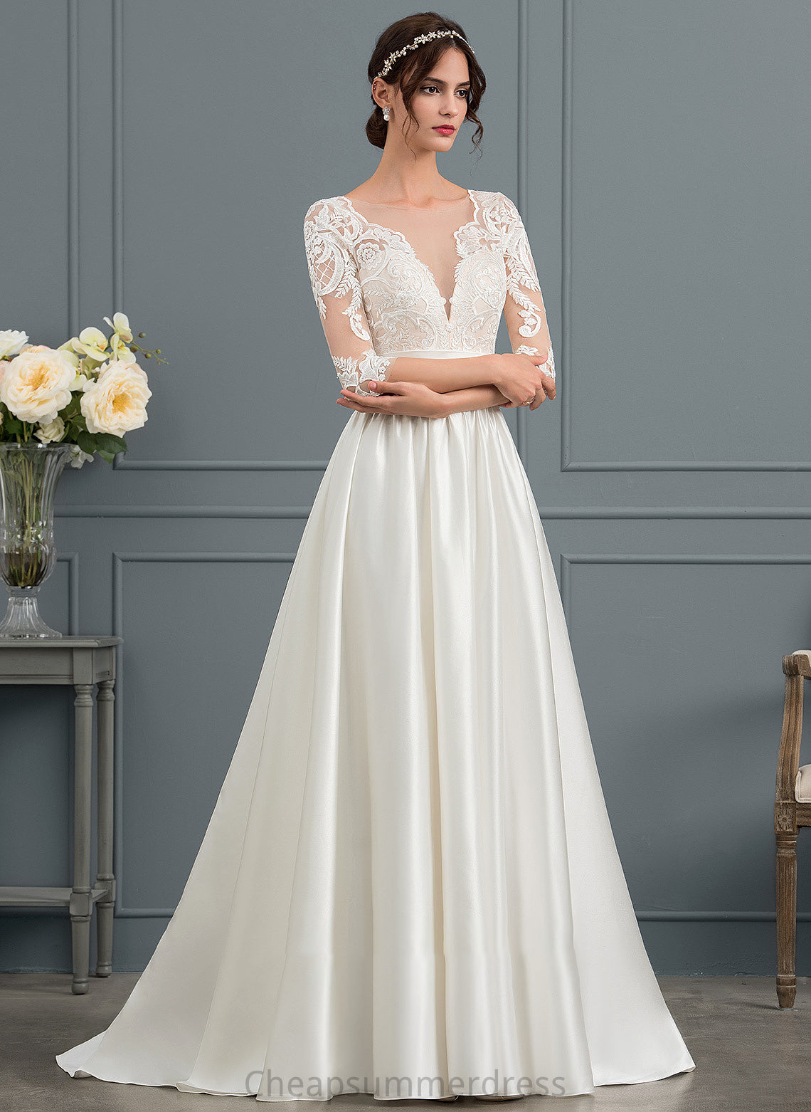 Ali Train Ball-Gown/Princess Wedding Dress Satin With Ruffle Court Neck Scoop Wedding Dresses