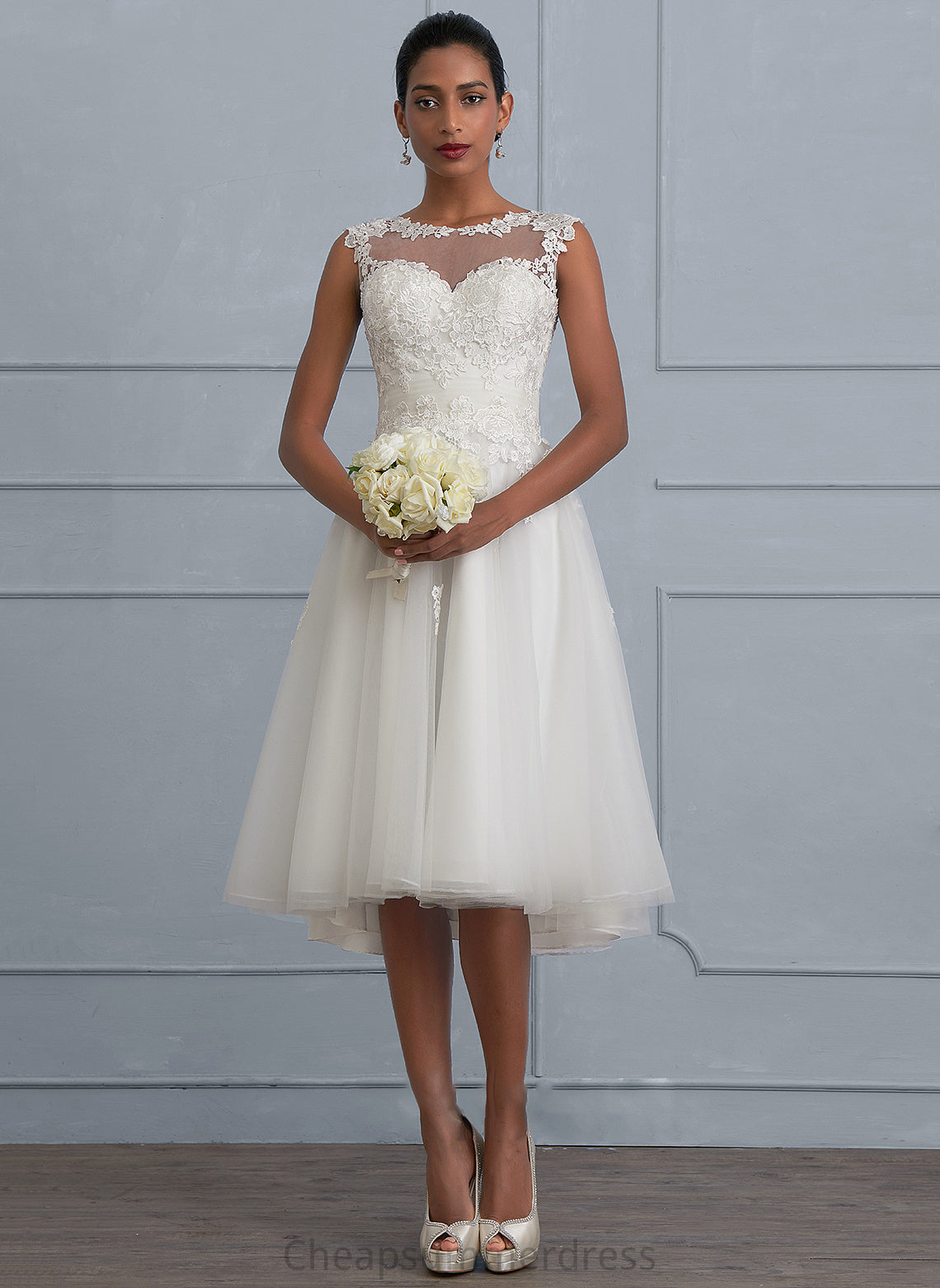Ruffle Tulle With Illusion Asymmetrical Dress A-Line Wedding Dresses Talia Wedding