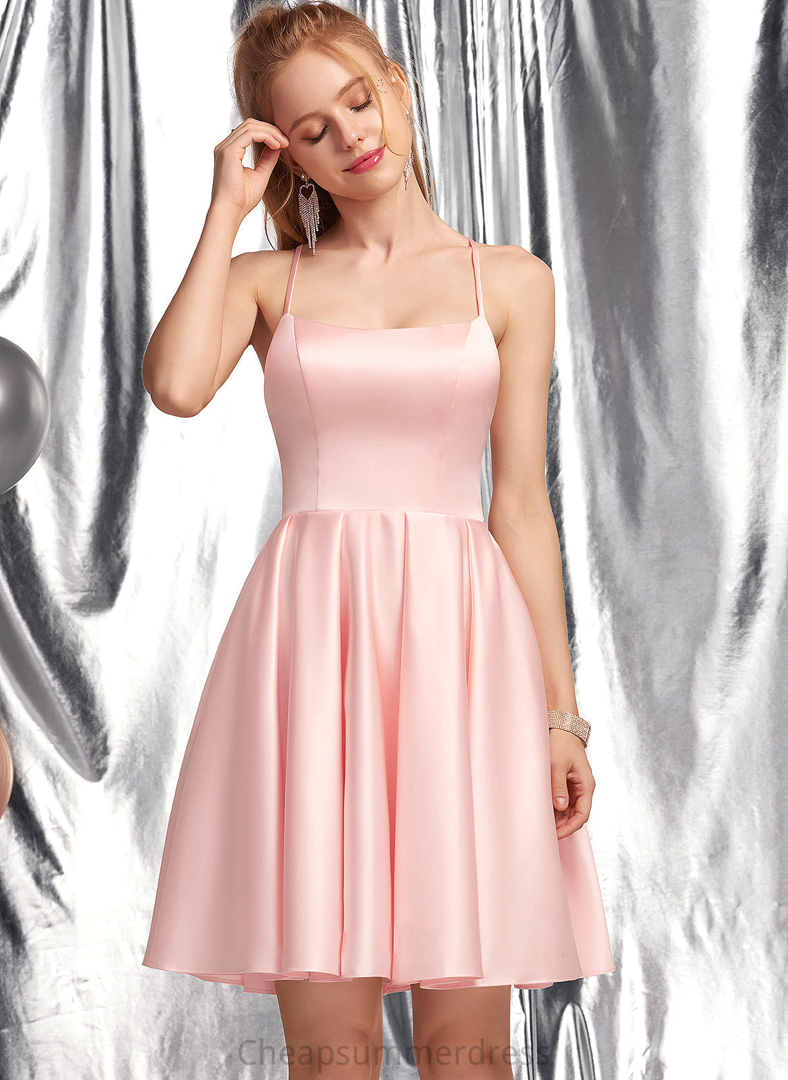 Madison A-Line Square Short/Mini Satin Neckline Prom Dresses
