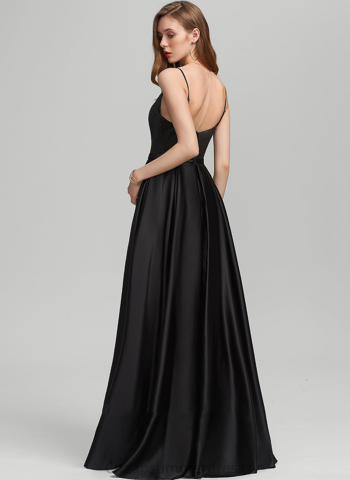 Prom Dresses Square Neckline A-Line Floor-Length Split Shania Pockets Satin Front With