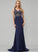 Trumpet/Mermaid Beading Prom Dresses Sequins V-neck Hailee Crepe Sweep With Train Stretch