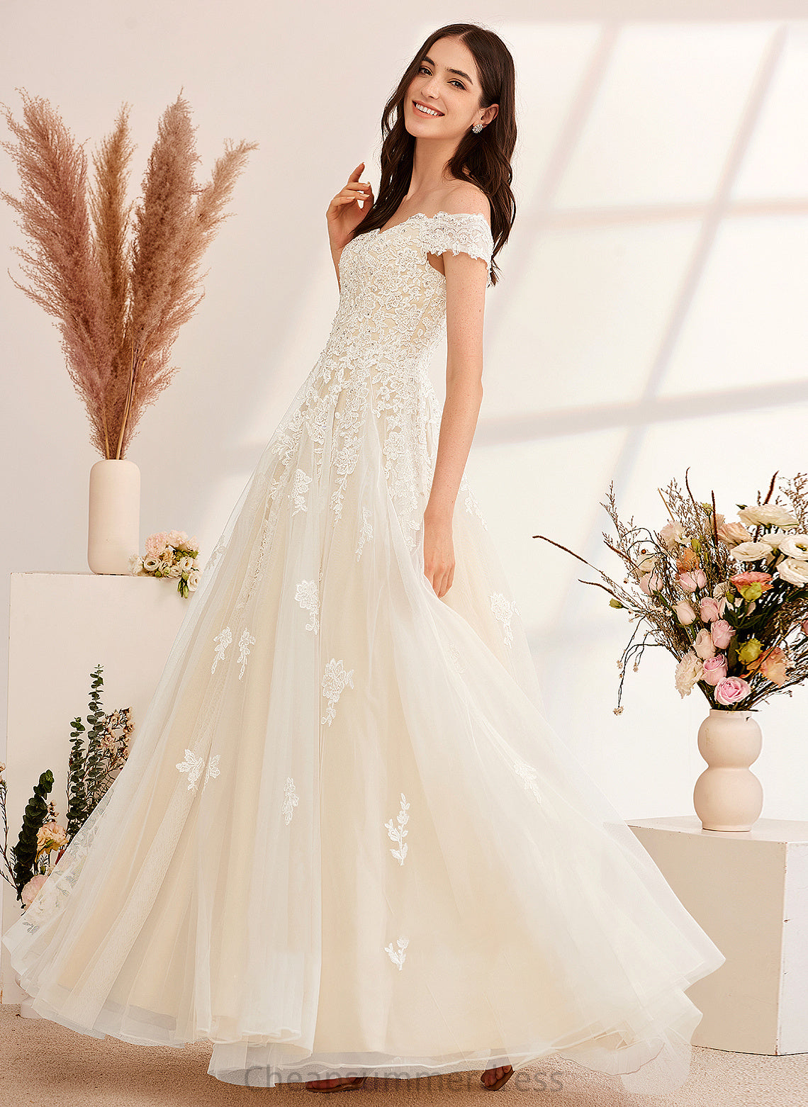 Wedding Wedding Dresses Ball-Gown/Princess Sequins Beading Dress Rory Floor-Length Off-the-Shoulder With