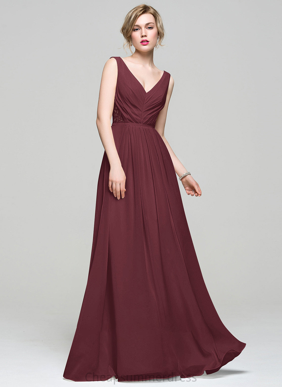 Ruffle Fabric V-neck Beading Floor-Length Silhouette Lace A-Line Sequins Length Embellishment Neckline